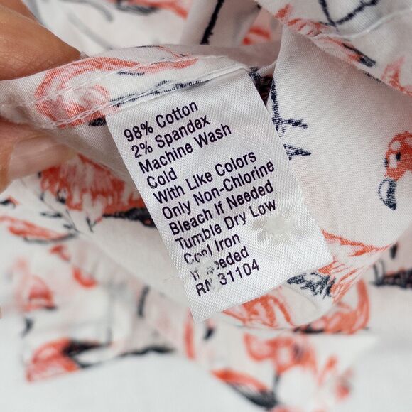 Crown & Ivy Pink Flamingo Button Up Short Sleeve Shirt L Hawaiian Tropical Bird - Picture 10 of 13